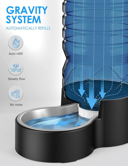 1.7 Gallon Automatic Dog Water Dispenser (6.5L-Black) | Wide Mouth, Easy Clean/ Removable Stainless Steel Bowl/ Gravity Refilling, Large Capacity for Cats and Small Medinum Dogs