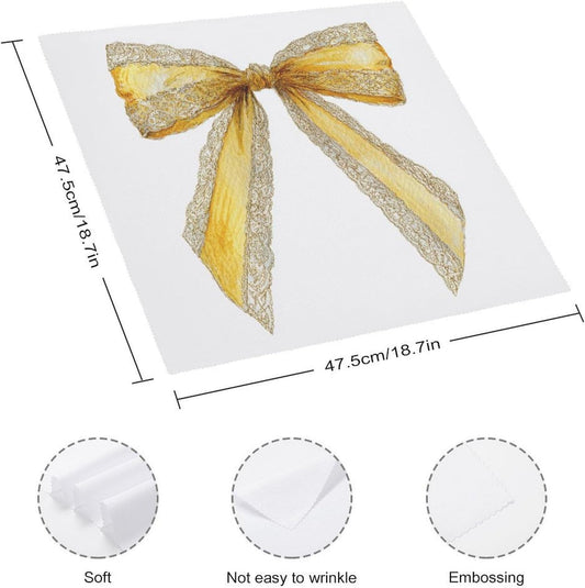 Watercolor Yellow Lace Bow Cloth Napkins Set of 6, Square Premium Reusable Washable Polyester Table Linen Napkin for Dinner Party