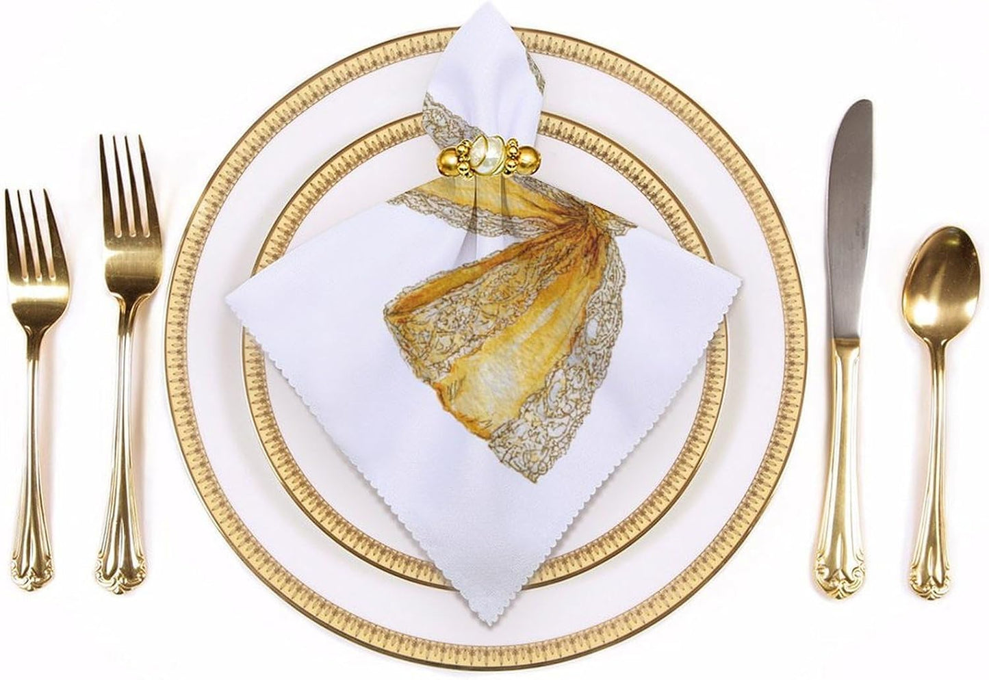 Watercolor Yellow Lace Bow Cloth Napkins Set of 6, Square Premium Reusable Washable Polyester Table Linen Napkin for Dinner Party