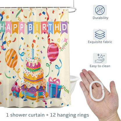 Shower Curtain Set with Hooks Happy Birthday Shower Curtain for Bathroom Decor Ribbon Cake Gift Balloon Modern Style Waterproof Polyester Fabri Shower Curtains Bath Curtain Set 54x78 Inch