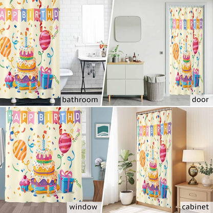 Shower Curtain Set with Hooks Happy Birthday Shower Curtain for Bathroom Decor Ribbon Cake Gift Balloon Modern Style Waterproof Polyester Fabri Shower Curtains Bath Curtain Set 54x78 Inch