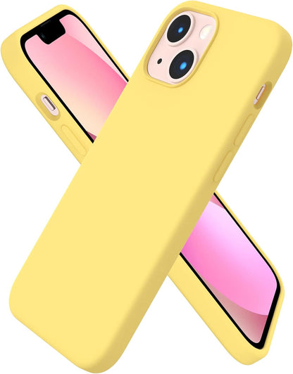 for iPhone 13 Mini Case, Liquid Silicone, Lemon Yellow | 4-Layer Liquid Silicone Rubber, Soft Touch Feel, Shockproof Case, Raised Edges, Microfiber Lining
