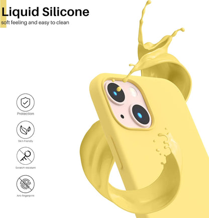 for iPhone 13 Mini Case, Liquid Silicone, Lemon Yellow | 4-Layer Liquid Silicone Rubber, Soft Touch Feel, Shockproof Case, Raised Edges, Microfiber Lining