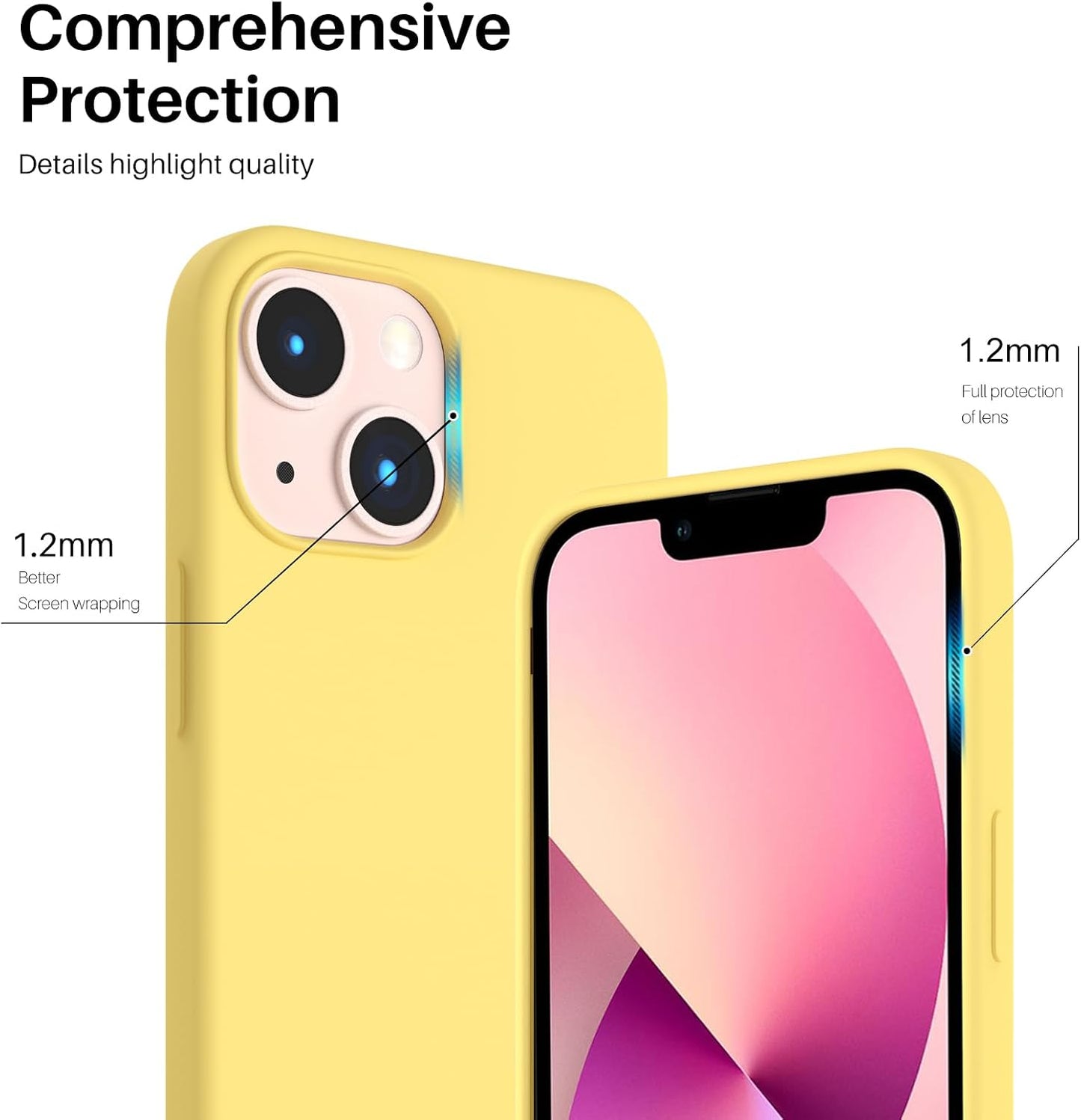 for iPhone 13 Mini Case, Liquid Silicone, Lemon Yellow | 4-Layer Liquid Silicone Rubber, Soft Touch Feel, Shockproof Case, Raised Edges, Microfiber Lining