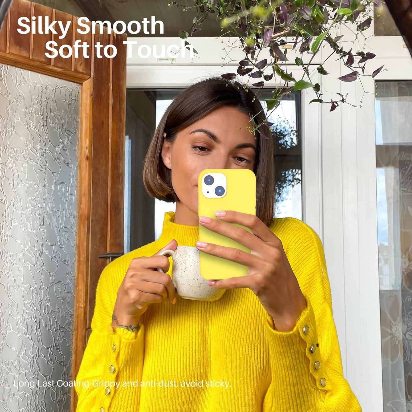 for iPhone 13 Mini Case, Liquid Silicone, Lemon Yellow | 4-Layer Liquid Silicone Rubber, Soft Touch Feel, Shockproof Case, Raised Edges, Microfiber Lining