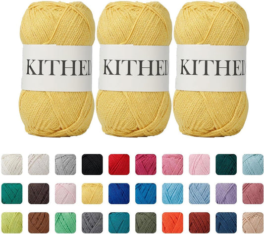 Cotton Yarn，10.5oz，526yard，3 Pack ，Soft Yarn for Crocheting and Knitting (23 Lemon Yellow)