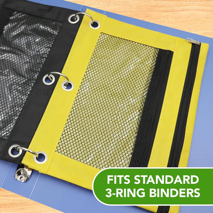 Pencil Pouch for 3 Ring Binder, Heavy Duty Canvas Dual Zipper Pen Bag with Clear Window, Smooth Metal Zipper, Fit Standard 3-Ring Binders for School Office Travel Supplies (Yellow)