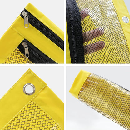 Pencil Pouch for 3 Ring Binder, Heavy Duty Canvas Dual Zipper Pen Bag with Clear Window, Smooth Metal Zipper, Fit Standard 3-Ring Binders for School Office Travel Supplies (Yellow)