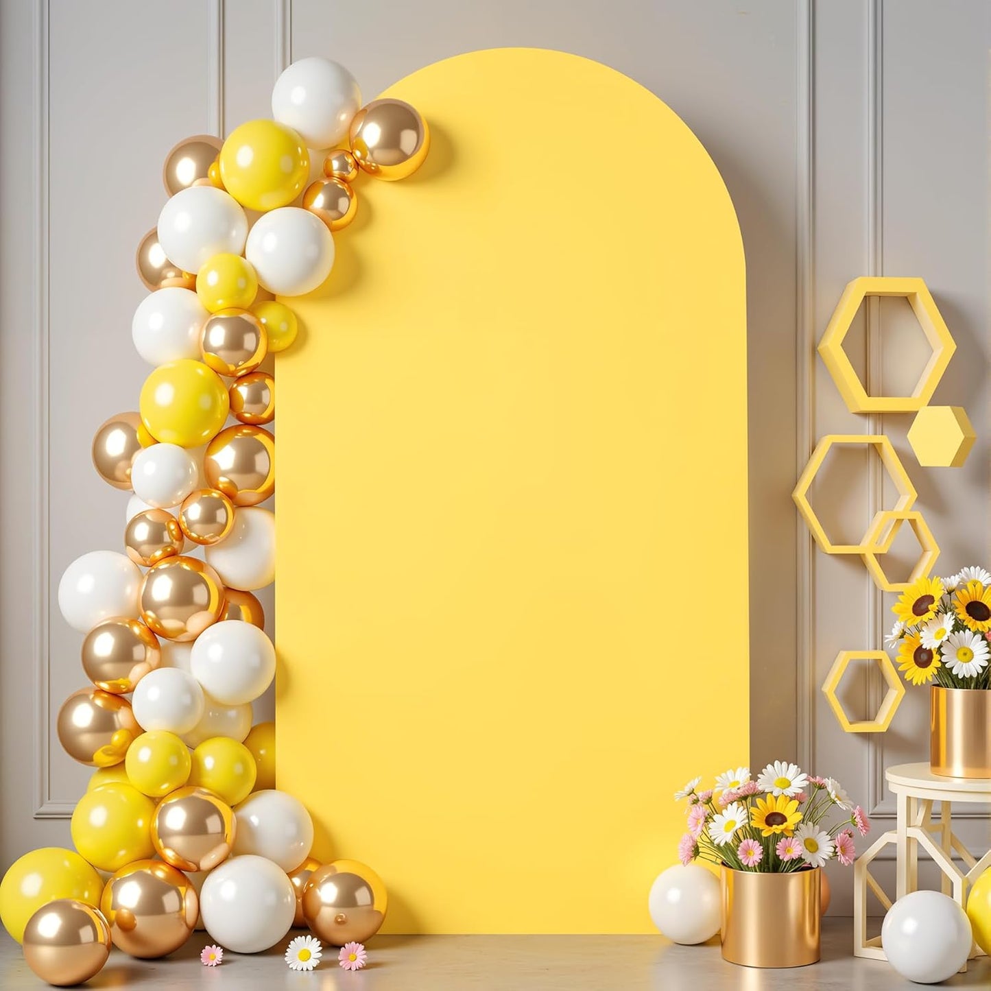 6 ft Arch Backdrop Cover Yellow - Double-Sided Spandex Arch Covers Stretchy Backdrop for Balloon Arches Birthday Party Baby Shower Banquet Wedding Photo Background