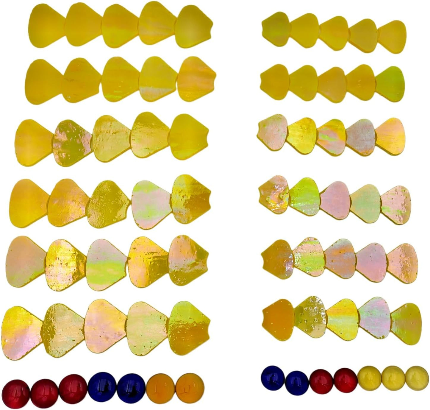 12 Flower Stained Glass Mosaic Tiles - 2 Size Floral Petals & Flat Bead Mosaic Glass Pieces for DIY Art Crafts (Iridescent Yellow)