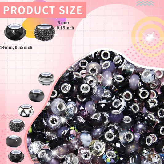 Large Hole Beads Spacer Beads Yellow Assorted European Craft Big Beads Large Hole Lampwork Murano Bead Fairy Wand Garden Beads for DIY Bracelet Necklace Earring Jewelry Making Decoration Supplies