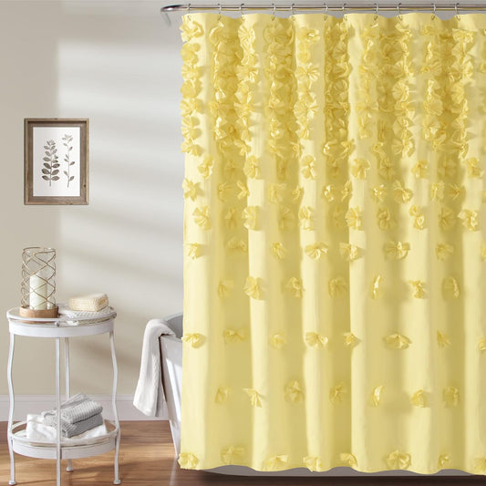 Riley Shower Curtain, 72" W x 72" L, Yellow - Bathroom Curtain - Coquette Decor - Bow Shower Curtains - Cottage Core - Fabric Shower Curtains
