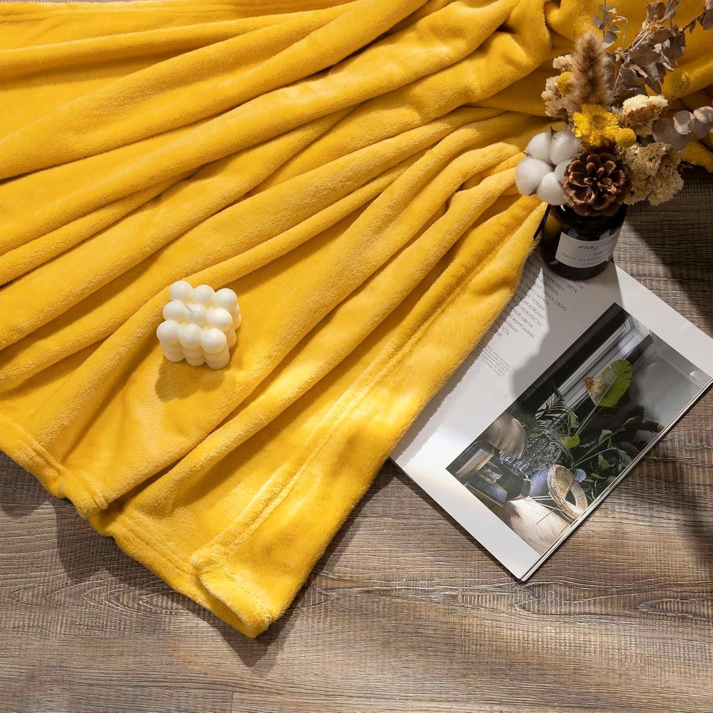 NANPIPER Fleece Blankets, Super Soft Fuzzy Throw for Couch, Luxury Cozy Lightweight Microfiber,Throw Size, 50"x60" Ginger Yellow