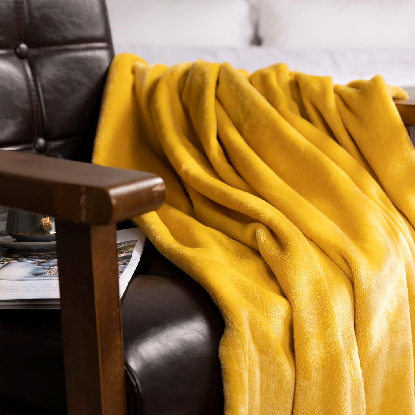 NANPIPER Fleece Blankets, Super Soft Fuzzy Throw for Couch, Luxury Cozy Lightweight Microfiber,Throw Size, 50"x60" Ginger Yellow