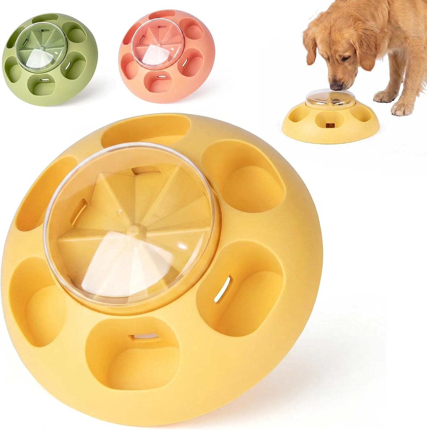 ABULL Interactive Dog Puzzle Toy, Treat Dispenser & Slow Feeder | Slow Feeding, Mental Stimulation, Boredom Relief, Bpa-Free, Easy to Clean, Heavy-Duty, All Dogs, Yellow