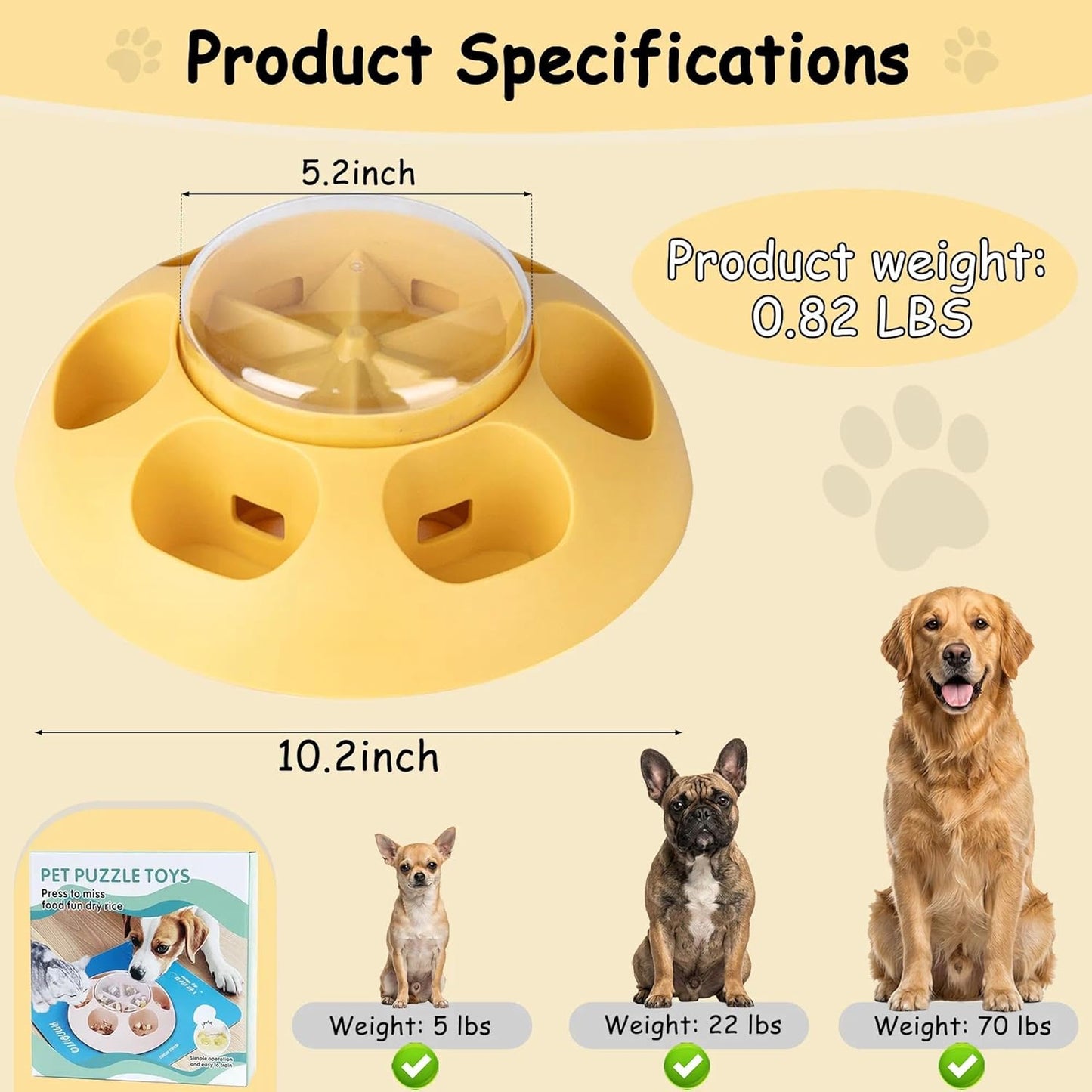 ABULL Interactive Dog Puzzle Toy, Treat Dispenser & Slow Feeder | Slow Feeding, Mental Stimulation, Boredom Relief, Bpa-Free, Easy to Clean, Heavy-Duty, All Dogs, Yellow