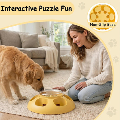 ABULL Interactive Dog Puzzle Toy, Treat Dispenser & Slow Feeder | Slow Feeding, Mental Stimulation, Boredom Relief, Bpa-Free, Easy to Clean, Heavy-Duty, All Dogs, Yellow
