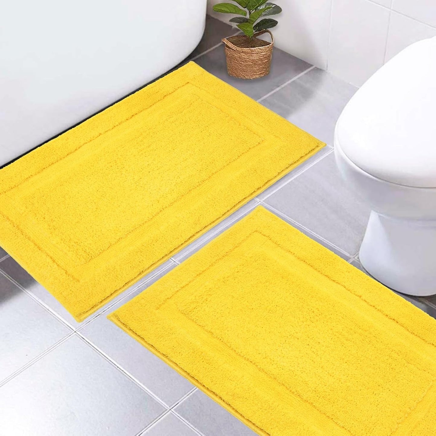 Soft Microfiber Yellow Bathroom Rugs Sets 2 Pieces 32x20 inch | Absorbent Plush Bath Rugs, Non Slip Washable Shaggy Bath Mats, Fluffy Bathroom Runner Floor Mats Shower Rug
