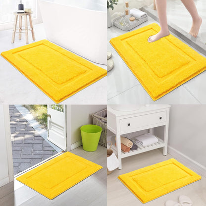 Soft Microfiber Yellow Bathroom Rugs Sets 2 Pieces 32x20 inch | Absorbent Plush Bath Rugs, Non Slip Washable Shaggy Bath Mats, Fluffy Bathroom Runner Floor Mats Shower Rug