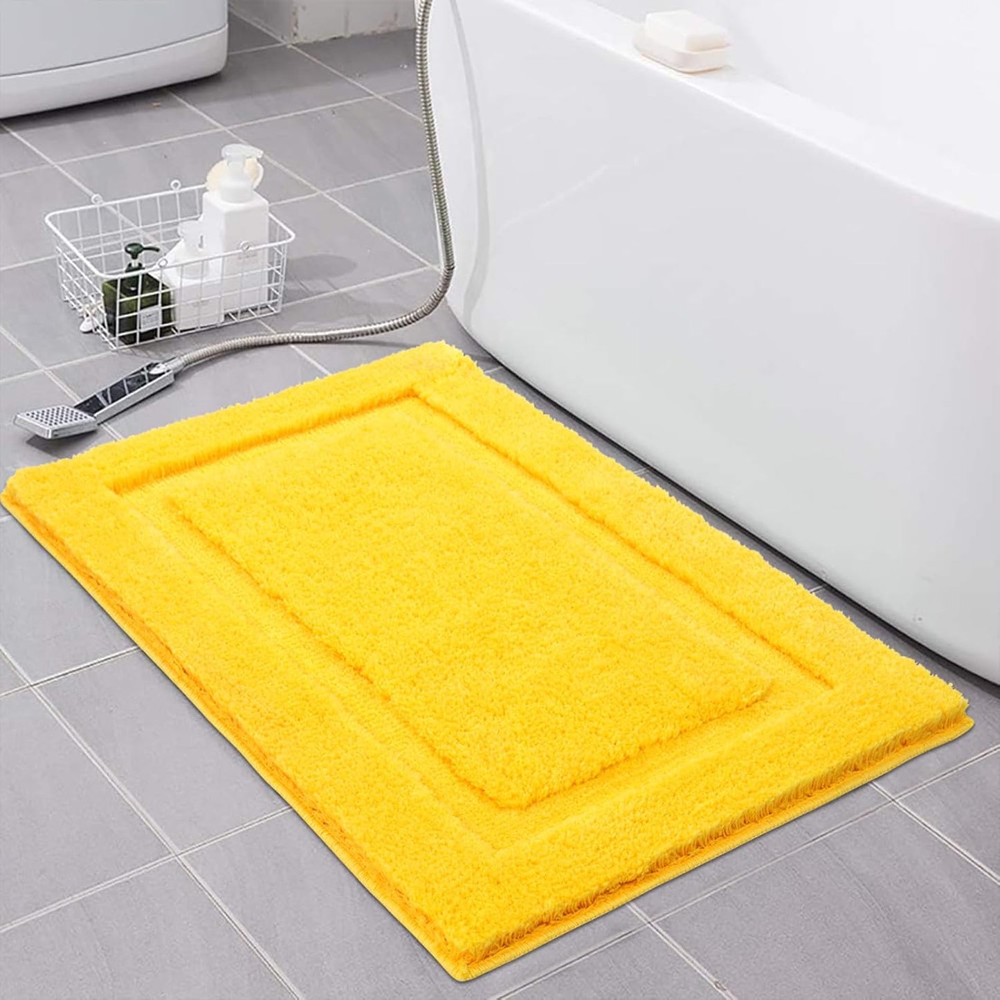 Soft Microfiber Yellow Bathroom Rugs Sets 2 Pieces 32x20 inch | Absorbent Plush Bath Rugs, Non Slip Washable Shaggy Bath Mats, Fluffy Bathroom Runner Floor Mats Shower Rug