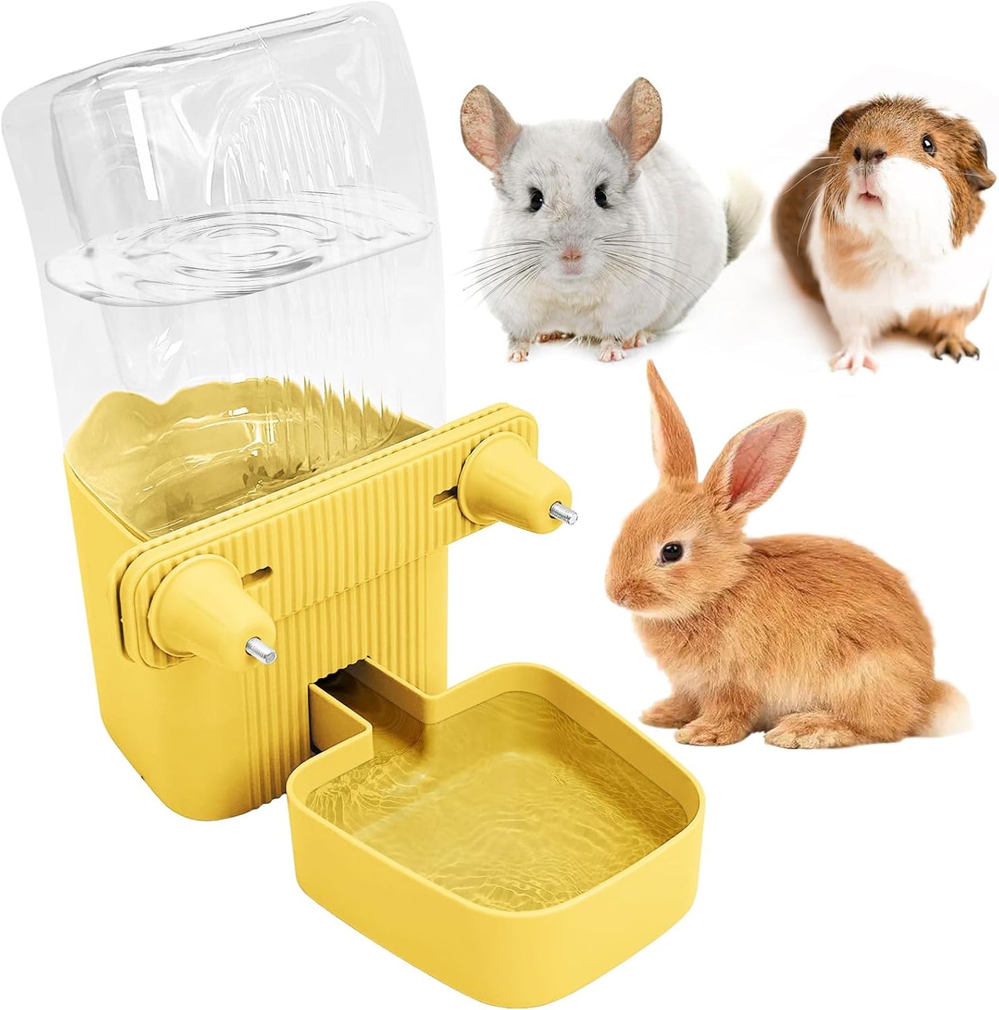 50 oz Rabbit Water Dispenser Hanging Gravity Bunny Water Bottle for Cage Automatic Small Animal Water Bottle for Ferret Guinea Pig Chinchilla Cat Puppy (Yellow)