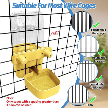 50 oz Rabbit Water Dispenser Hanging Gravity Bunny Water Bottle for Cage Automatic Small Animal Water Bottle for Ferret Guinea Pig Chinchilla Cat Puppy (Yellow)