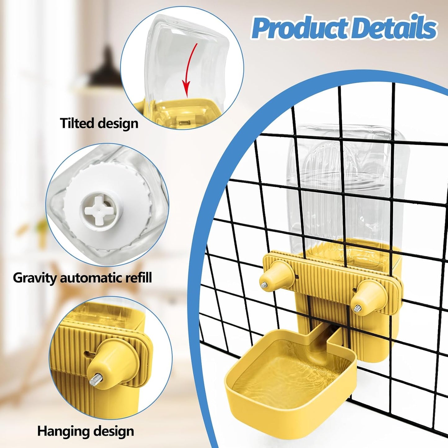 50 oz Rabbit Water Dispenser Hanging Gravity Bunny Water Bottle for Cage Automatic Small Animal Water Bottle for Ferret Guinea Pig Chinchilla Cat Puppy (Yellow)
