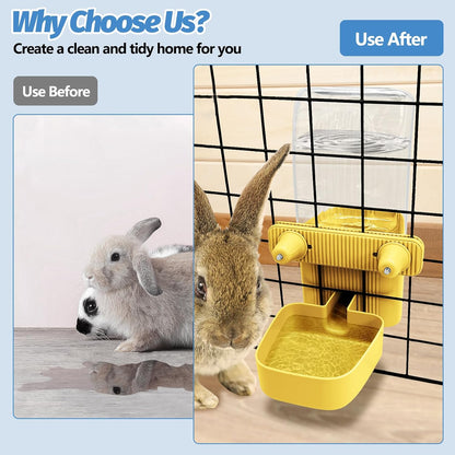 50 oz Rabbit Water Dispenser Hanging Gravity Bunny Water Bottle for Cage Automatic Small Animal Water Bottle for Ferret Guinea Pig Chinchilla Cat Puppy (Yellow)