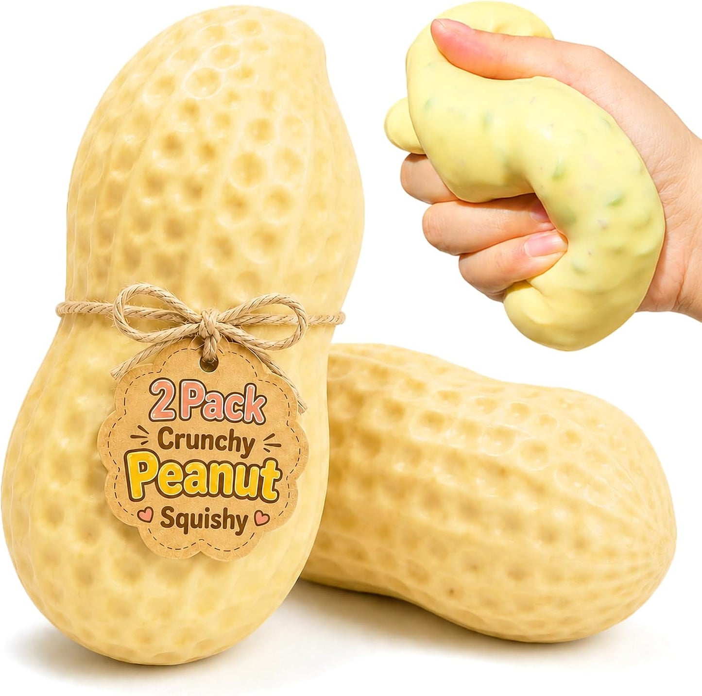 2 Pack Crunchy Peanut Squishy Toys, Fidget Set | ASMR Squishy Toys, Crisp Crunchy Sound, 4.5in Realistic Food Shaped Decompression Squeeze