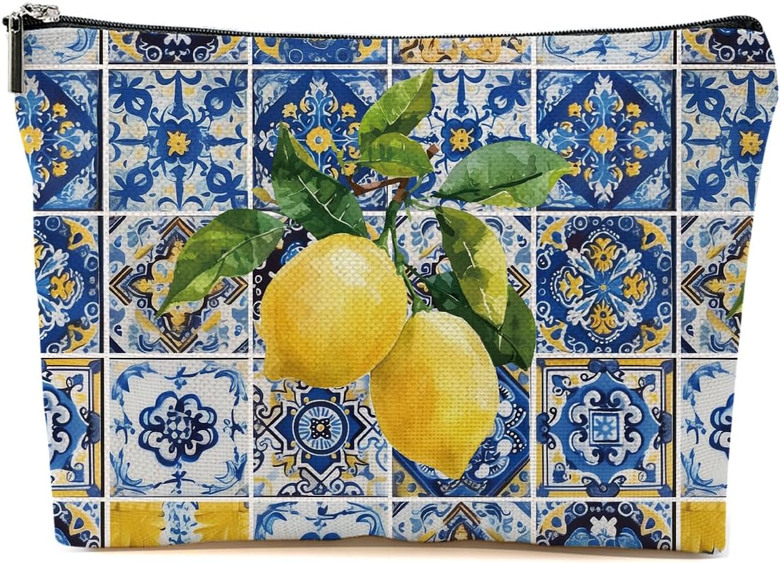 Lemon Bag Italy Travel Essentials Makeup Bag Travel Italian Gifts | Lemon Gifts for Travelers Women Girl Niece Cosmetic Bag Toiletry Bags for Christmas Thanksgiving Vacation Bridal Shower Gift