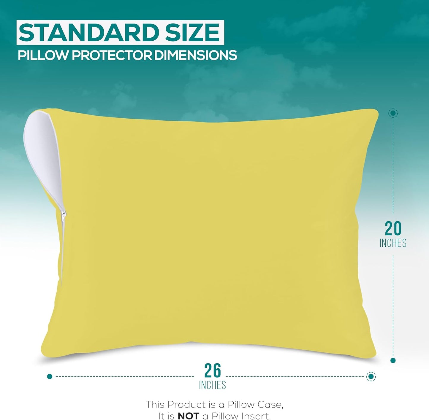 Premium 100% Waterproof Pillow Protectors with Zipper Standard Size (Set of 2), Bed Bug and Dust Mite Proof Zippered Pillow Covers, Pillow Encasement Cases, Yellow