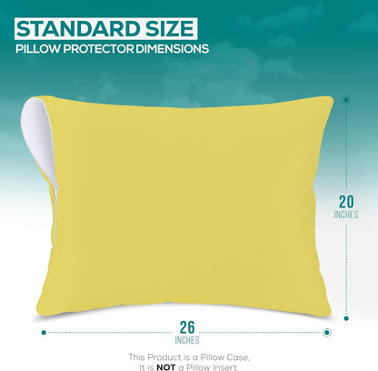 Premium 100% Waterproof Pillow Protectors with Zipper Standard Size (Set of 2), Bed Bug and Dust Mite Proof Zippered Pillow Covers, Pillow Encasement Cases, Yellow