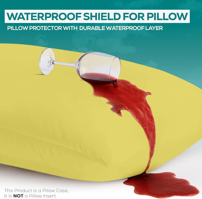 Premium 100% Waterproof Pillow Protectors with Zipper Standard Size (Set of 2), Bed Bug and Dust Mite Proof Zippered Pillow Covers, Pillow Encasement Cases, Yellow