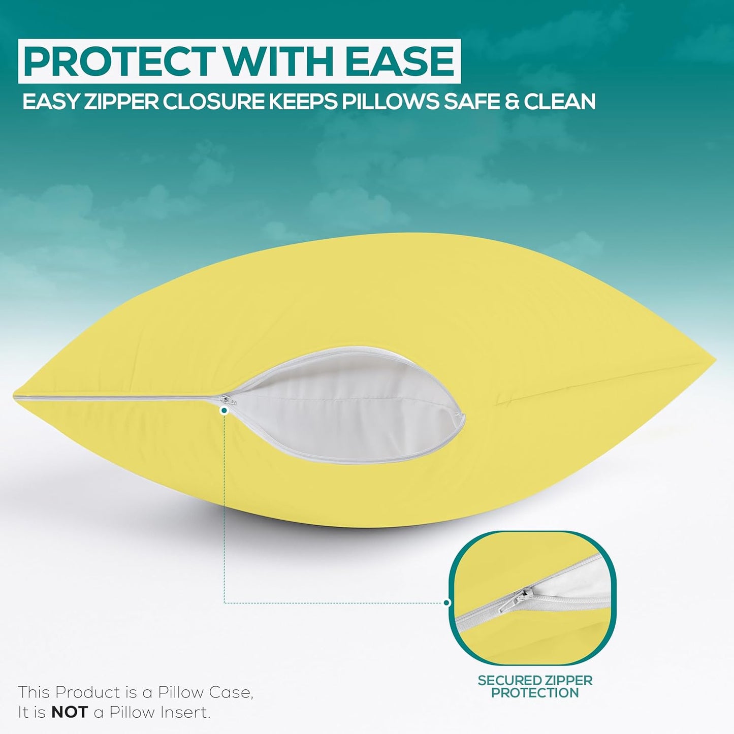 Premium 100% Waterproof Pillow Protectors with Zipper Standard Size (Set of 2), Bed Bug and Dust Mite Proof Zippered Pillow Covers, Pillow Encasement Cases, Yellow