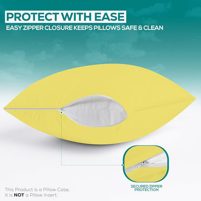 Premium 100% Waterproof Pillow Protectors with Zipper Standard Size (Set of 2), Bed Bug and Dust Mite Proof Zippered Pillow Covers, Pillow Encasement Cases, Yellow