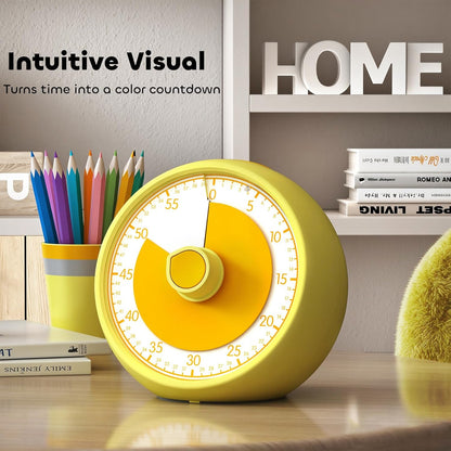 Visual Timer for Kids 60-Minute Countdown Timer with Optional Alarm, Focus Tool for ADHD & Autism, Time Management for Homework, Chores, Office, Kitchen, Teaching & Study Routines (Yellow)