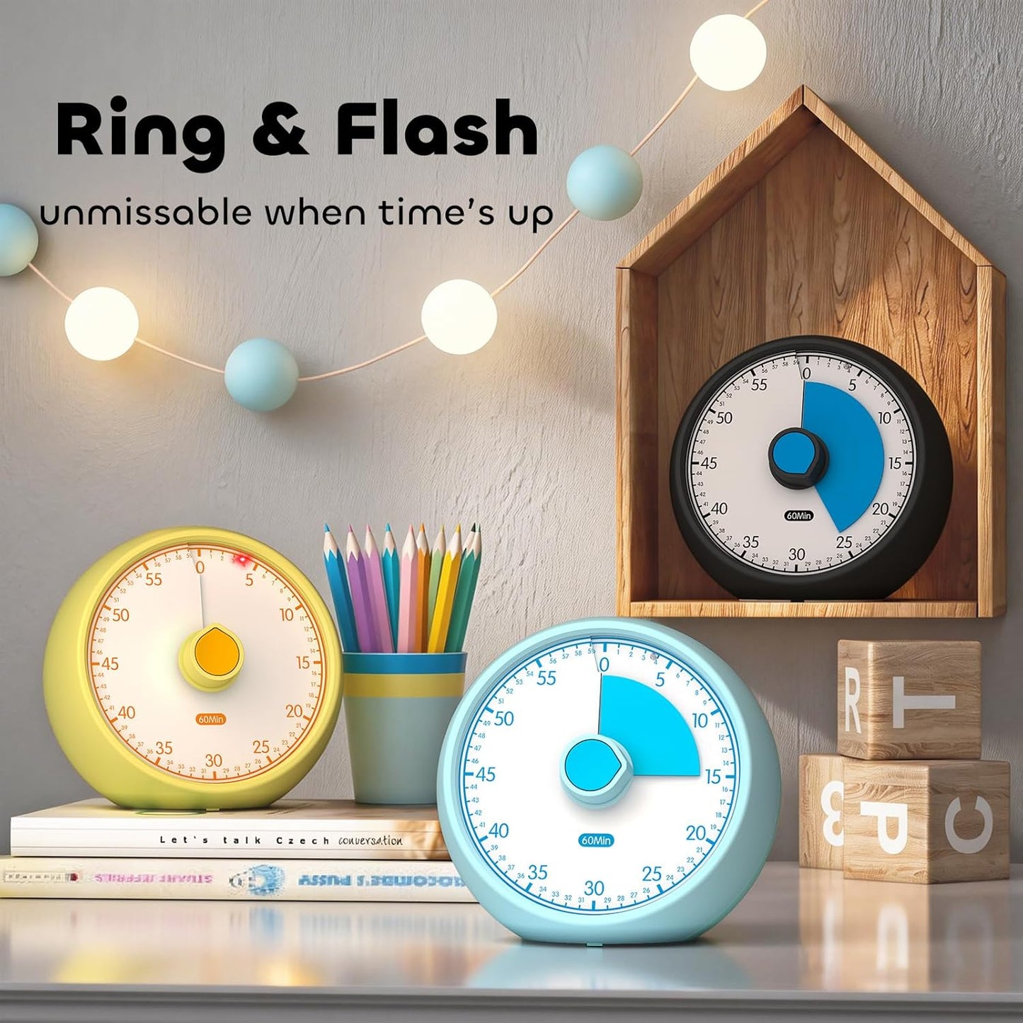 Visual Timer for Kids 60-Minute Countdown Timer with Optional Alarm, Focus Tool for ADHD & Autism, Time Management for Homework, Chores, Office, Kitchen, Teaching & Study Routines (Yellow)