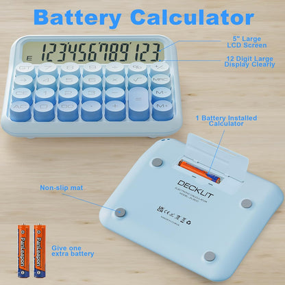 Mechanical Calculator 12 Digit, 5-Inch LCD Display, Battery Desk Calculator With Big Buttons, 15 Tilt Screen for Office and Kids (Yellow)
