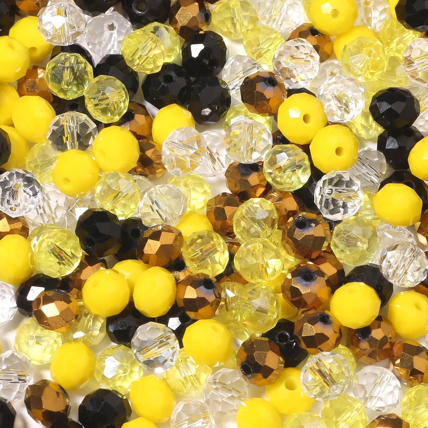 200pcs 8mm Yellow Glass Beads for Jewelry Making,5 Style 3 Size Crystal Beads for Bracelets Jewelry Making, Spacer Beads for Keychain Making Necklace Earring DIY Arts and Crafts