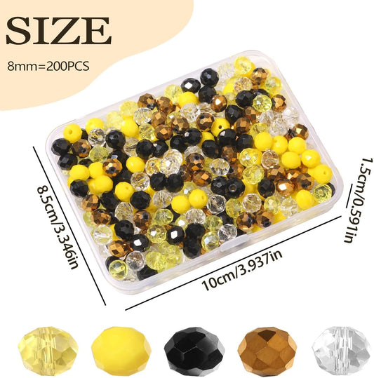 200pcs 8mm Yellow Glass Beads for Jewelry Making,5 Style 3 Size Crystal Beads for Bracelets Jewelry Making, Spacer Beads for Keychain Making Necklace Earring DIY Arts and Crafts