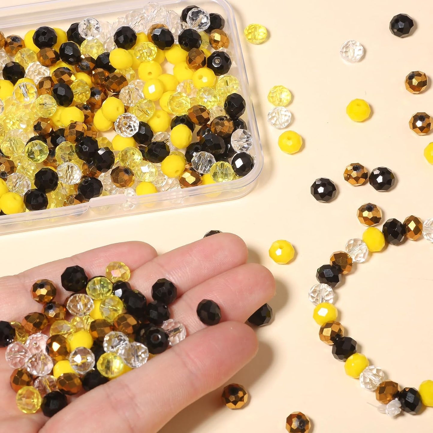 200pcs 8mm Yellow Glass Beads for Jewelry Making,5 Style 3 Size Crystal Beads for Bracelets Jewelry Making, Spacer Beads for Keychain Making Necklace Earring DIY Arts and Crafts
