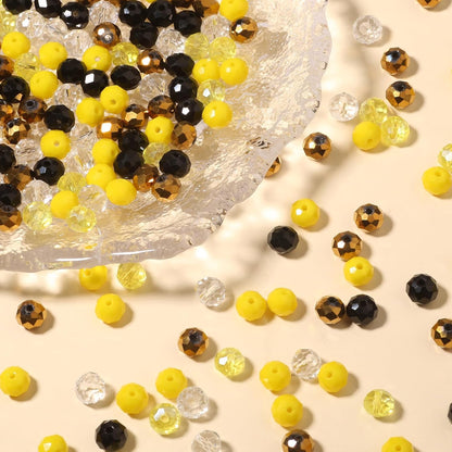 200pcs 8mm Yellow Glass Beads for Jewelry Making,5 Style 3 Size Crystal Beads for Bracelets Jewelry Making, Spacer Beads for Keychain Making Necklace Earring DIY Arts and Crafts
