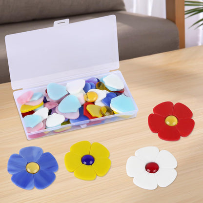 Flat Glass Mosaic Tiles, 96 PCS Flower Mosaic Tiles, Glass Petal Mosaic Gems for Home Decoration DIY Crafts