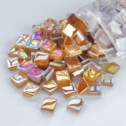 1.1lb Square Crystal Mosaic Tiles, Iridescent Mosaic Glass Tiles for Crafts, Mosaic Pieces DIY Hobbies Children Handmade Jewelry Art Decoration Gifts,525 Pieces (Lemon Yellow)