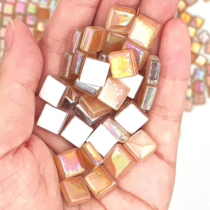 1.1lb Square Crystal Mosaic Tiles, Iridescent Mosaic Glass Tiles for Crafts, Mosaic Pieces DIY Hobbies Children Handmade Jewelry Art Decoration Gifts,525 Pieces (Lemon Yellow)