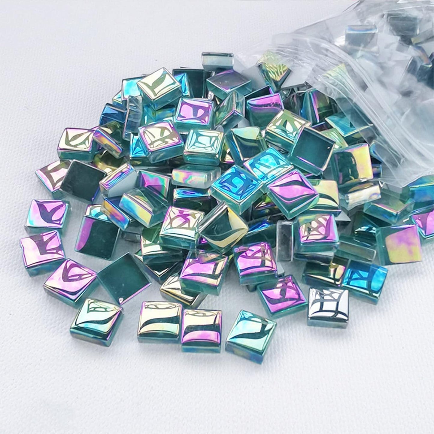 1.1lb Square Crystal Mosaic Tiles, Iridescent Mosaic Glass Tiles for Crafts, Mosaic Pieces DIY Hobbies Children Handmade Jewelry Art Decoration Gifts,525 Pieces (Lemon Yellow)