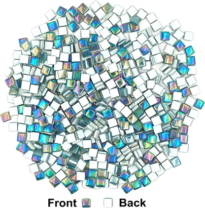 1.1lb Square Crystal Mosaic Tiles, Iridescent Mosaic Glass Tiles for Crafts, Mosaic Pieces DIY Hobbies Children Handmade Jewelry Art Decoration Gifts,525 Pieces (Lemon Yellow)