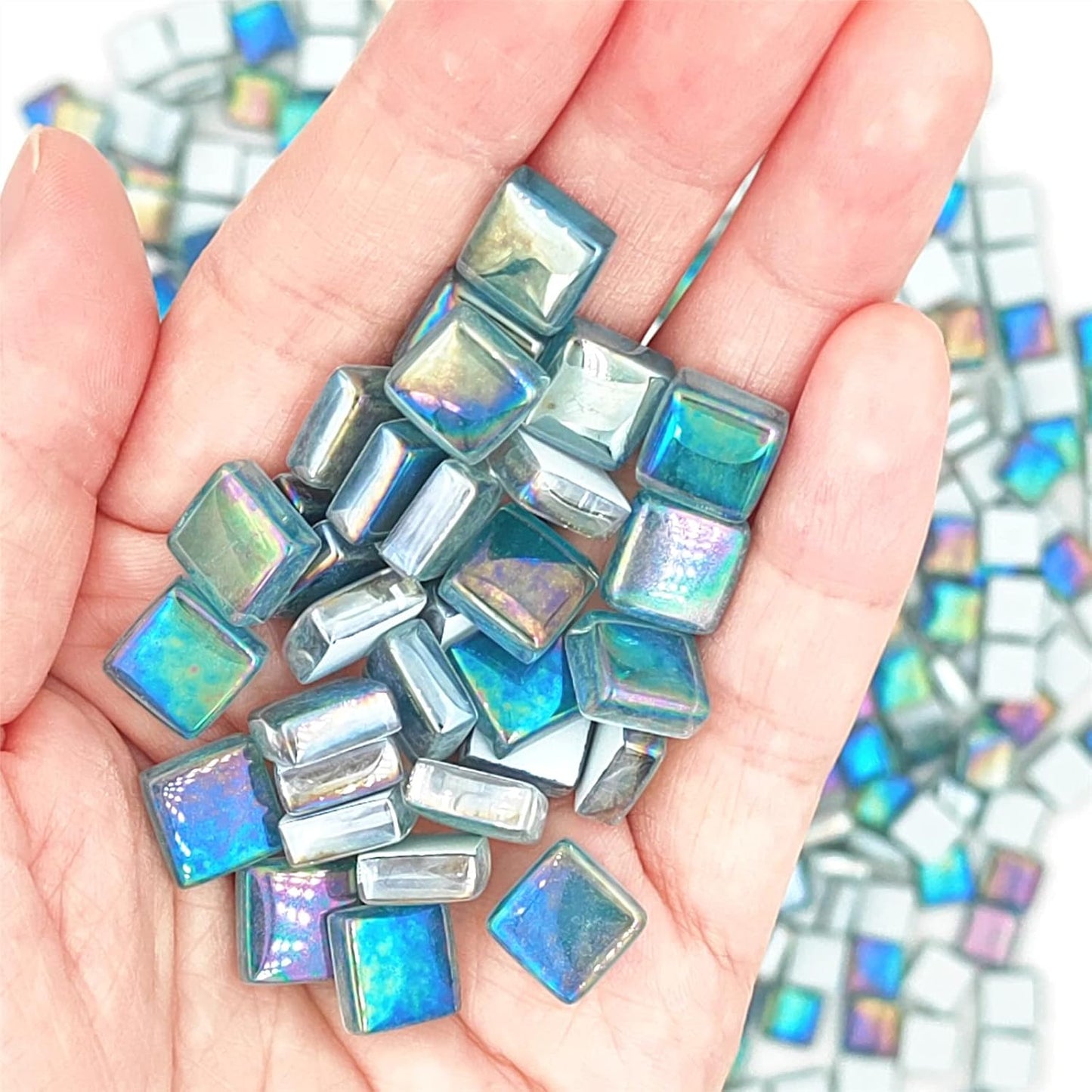1.1lb Square Crystal Mosaic Tiles, Iridescent Mosaic Glass Tiles for Crafts, Mosaic Pieces DIY Hobbies Children Handmade Jewelry Art Decoration Gifts,525 Pieces (Lemon Yellow)