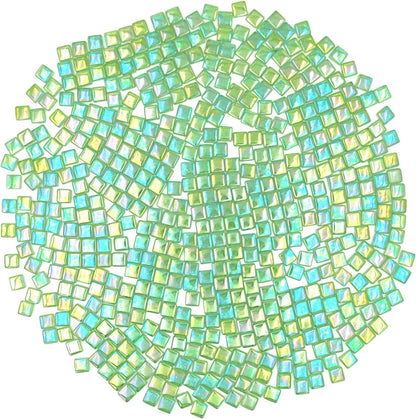 1.1lb Square Crystal Mosaic Tiles, Iridescent Mosaic Glass Tiles for Crafts, Mosaic Pieces DIY Hobbies Children Handmade Jewelry Art Decoration Gifts,525 Pieces (Lemon Yellow)