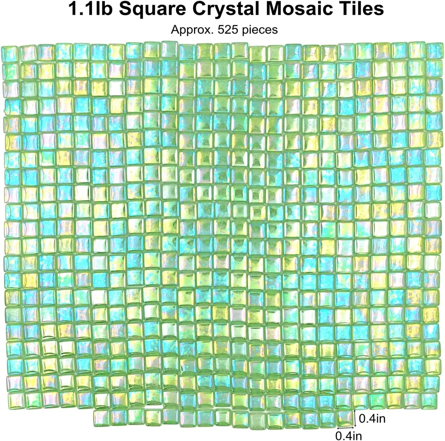 1.1lb Square Crystal Mosaic Tiles, Iridescent Mosaic Glass Tiles for Crafts, Mosaic Pieces DIY Hobbies Children Handmade Jewelry Art Decoration Gifts,525 Pieces (Lemon Yellow)